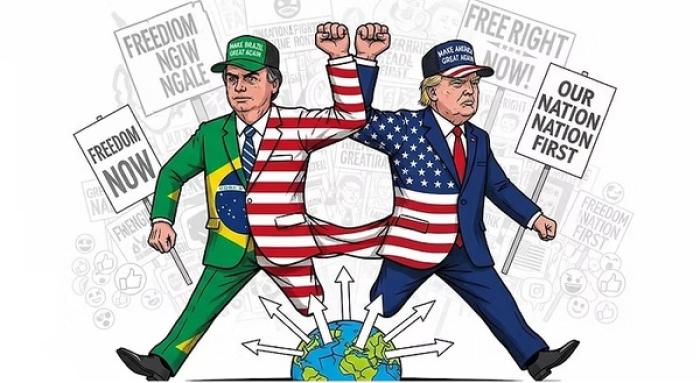 Donald Trump e Jair Bolsonaro em paralelo pela pista da direita.