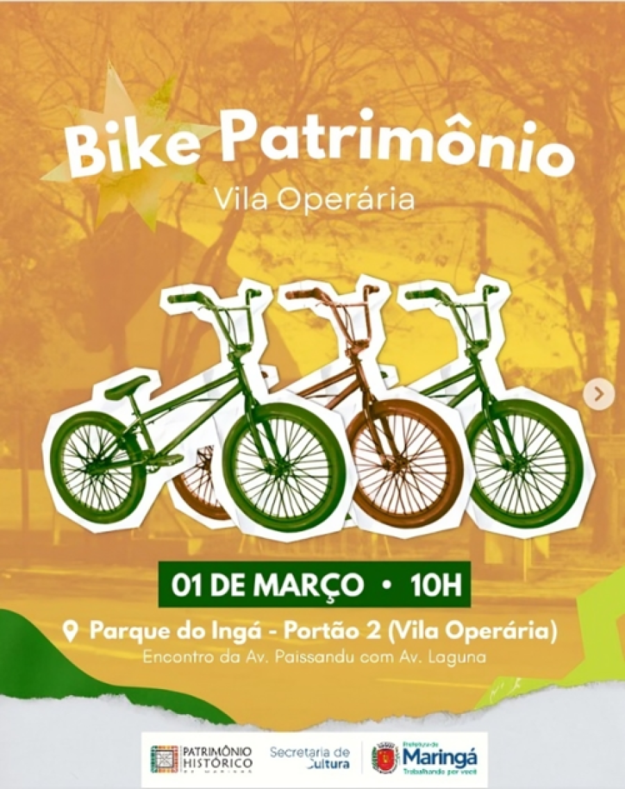 Neste domingo, Bike patrimônio, em Maringá.