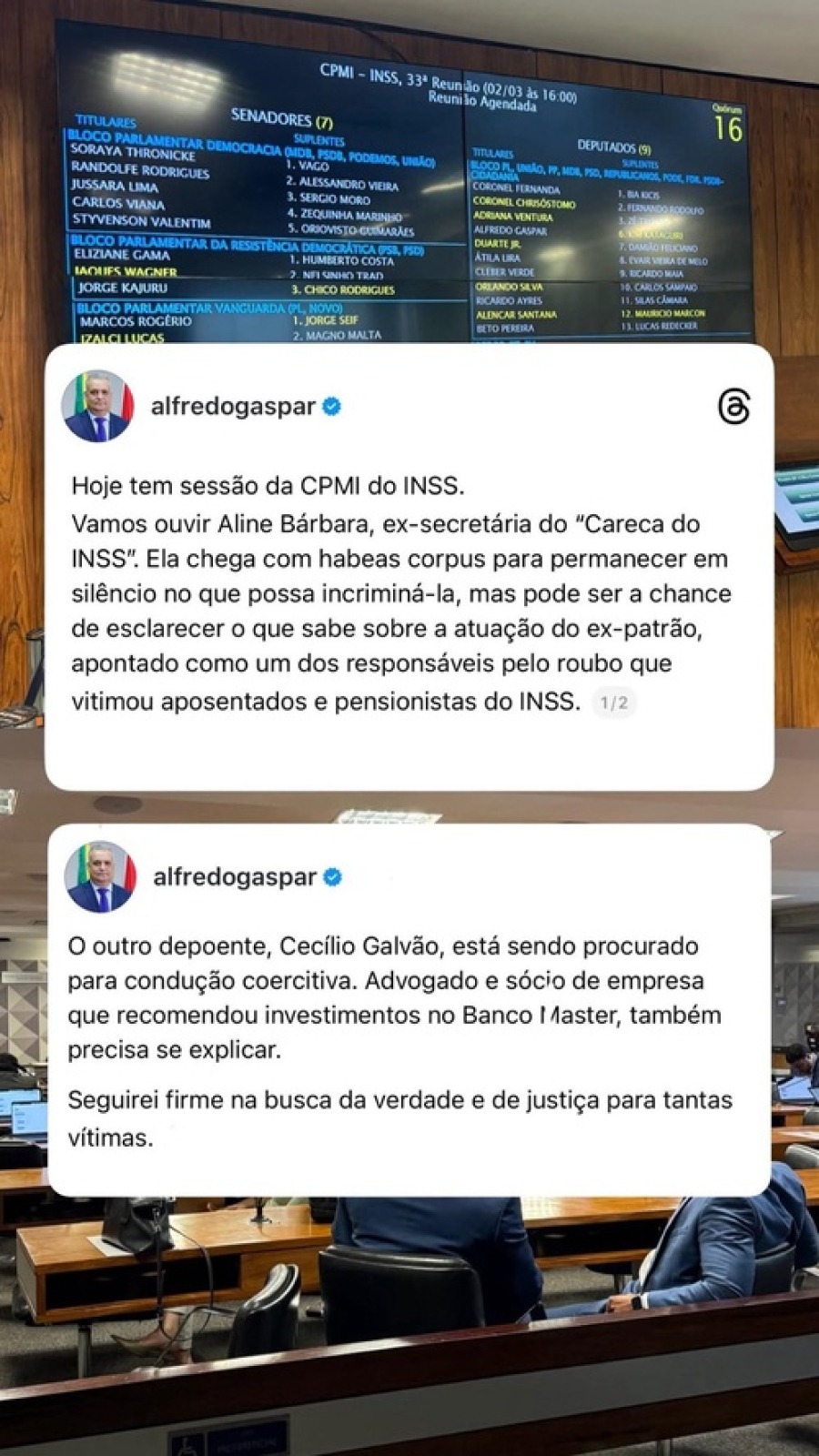 CPMI do INSS ouve hoje ex-secretária do Careca