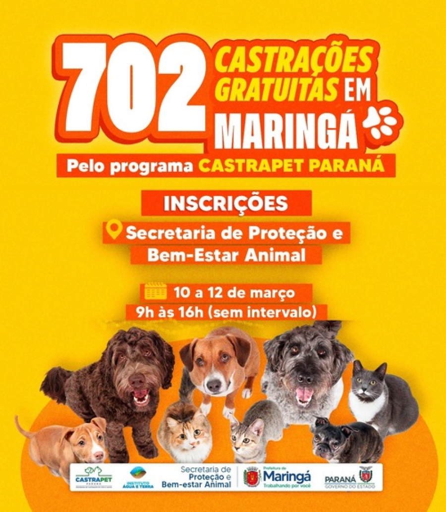 Inscrições para CastraPet abrem terça, 10