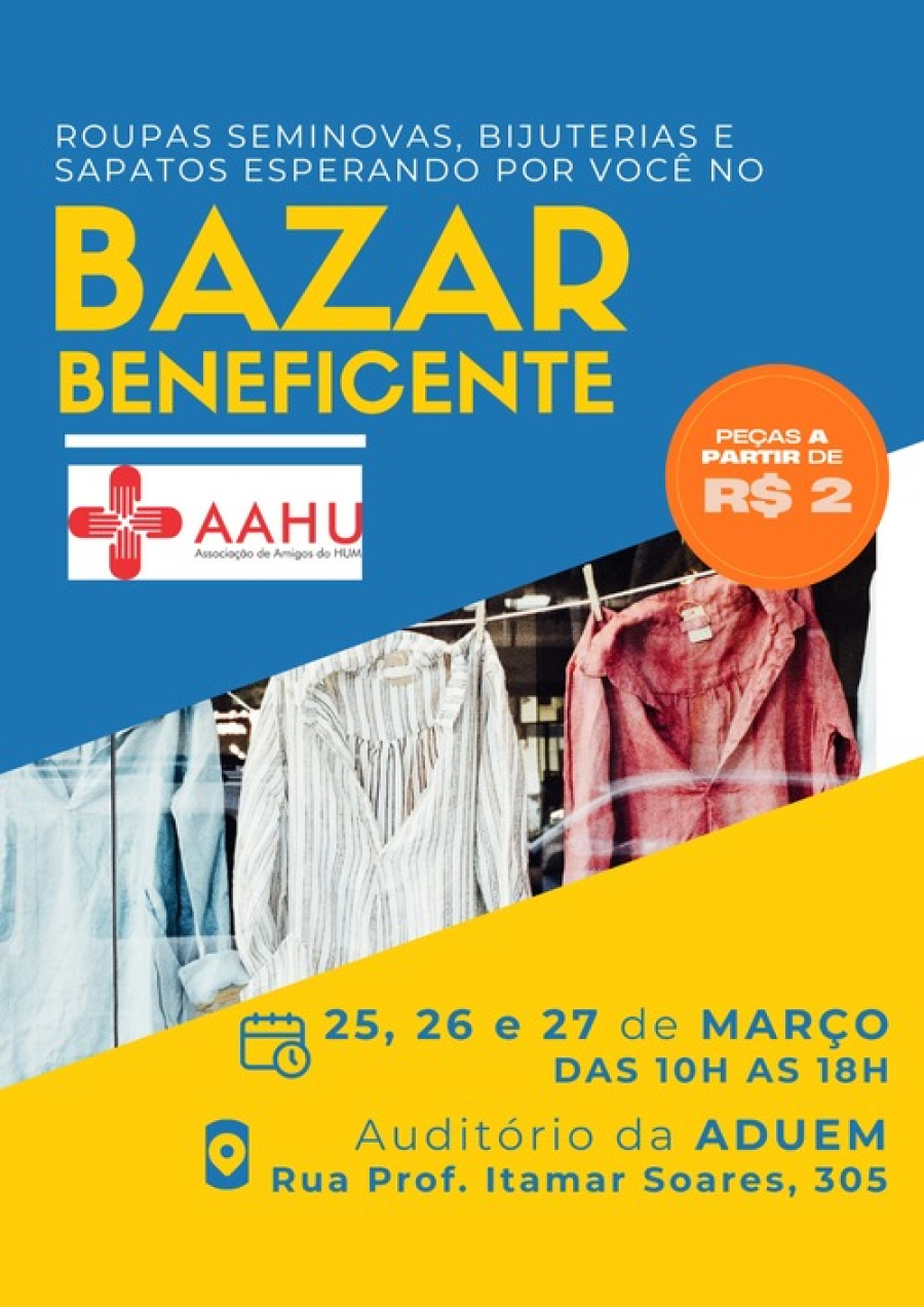 Bazar beneficente com peças a partir de R$ 2