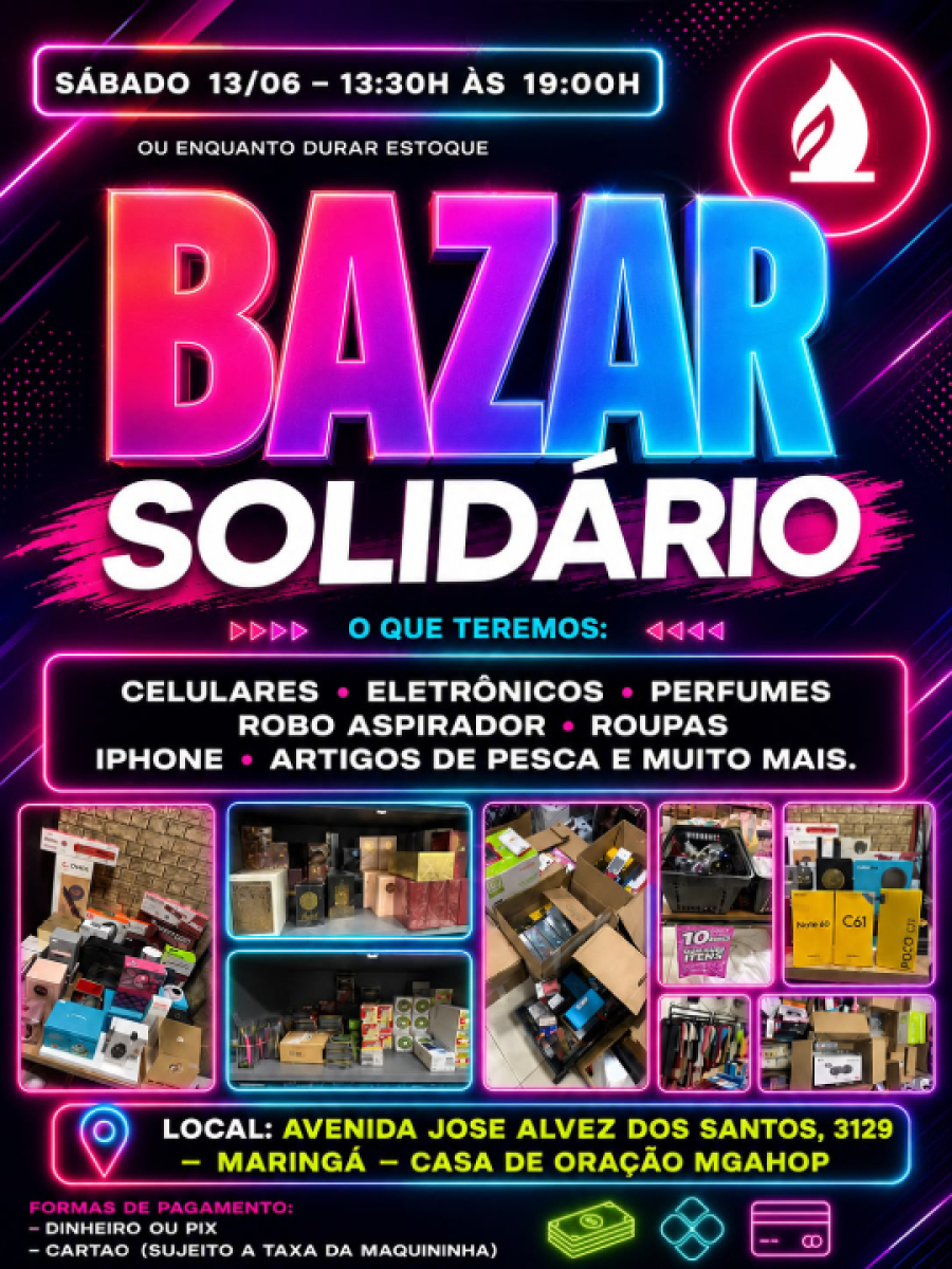 Bazar traz celulares, eletrodomésticos e roupas.