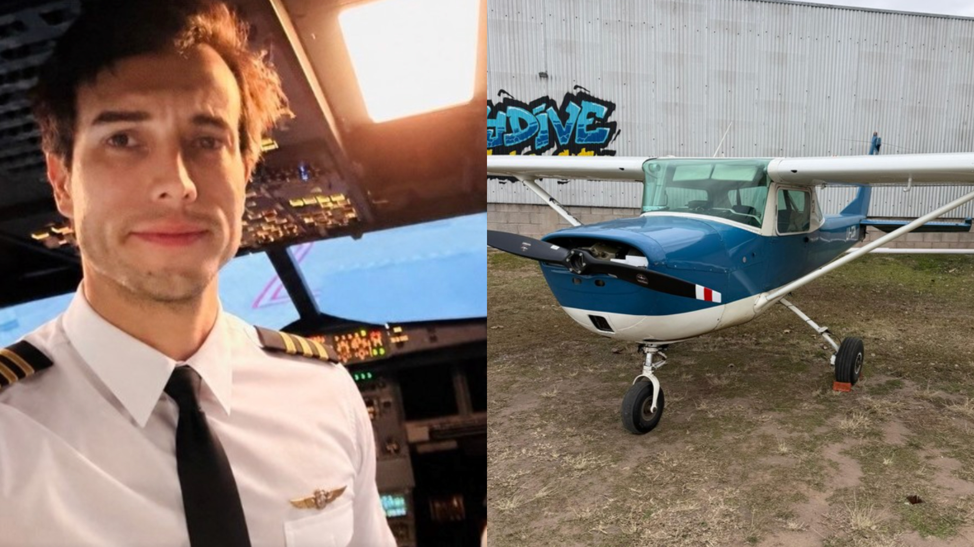 Instrutor abre porta, se joga de avião em pleno ar.