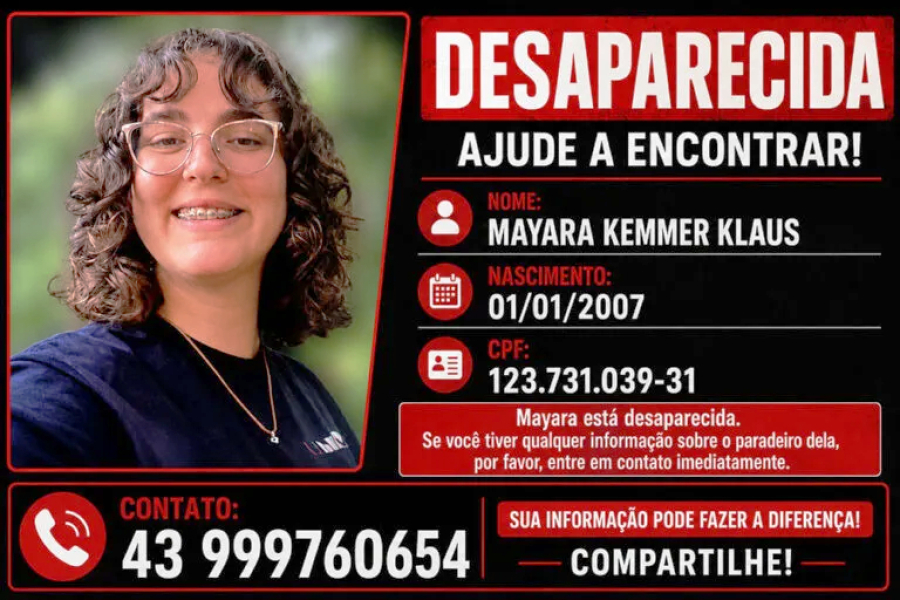 Família procura jovem de 19 anos.