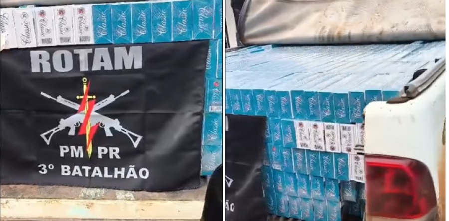 ROTAM apreende cigarros, dinheiro e cheques.