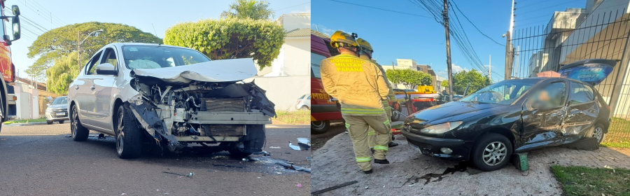 Acidente faz carro parar sobre calçada