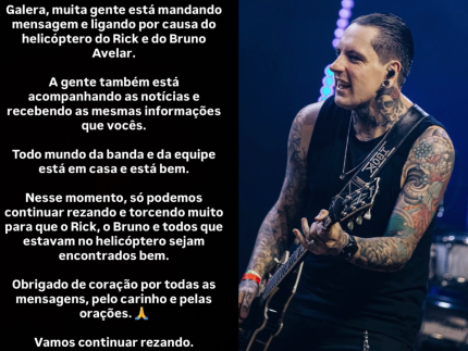 Guitarrista se manifesta após desaparecimento de helicóptero: “continuar rezando”