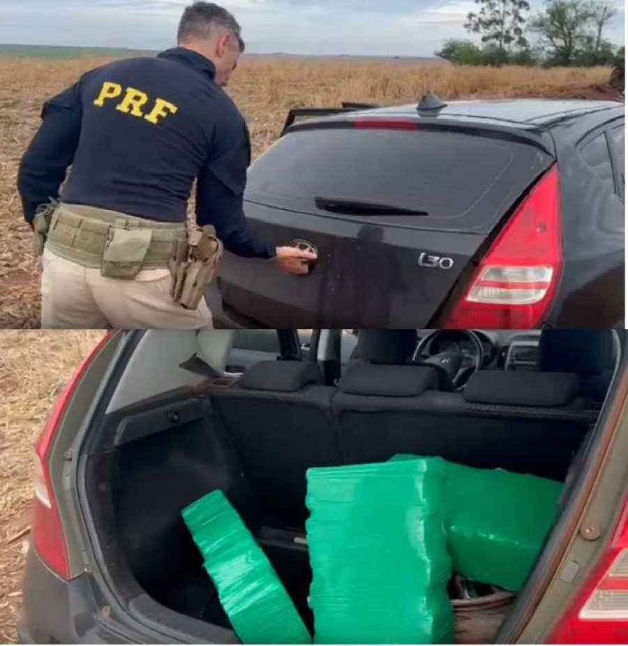Suspeito joga carro contra policiais e foge deixando carga.