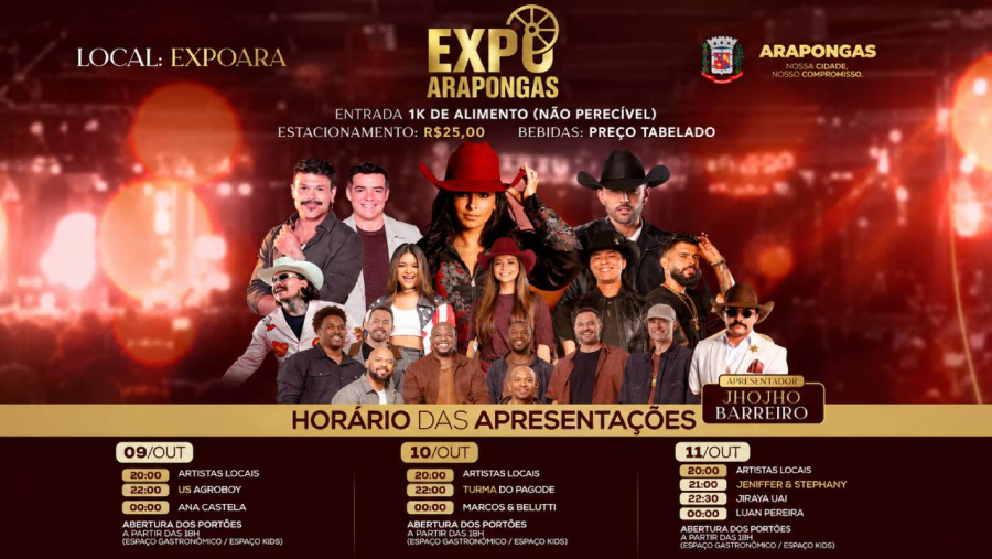 Arapongas comemora 79 anos com shows de graça.