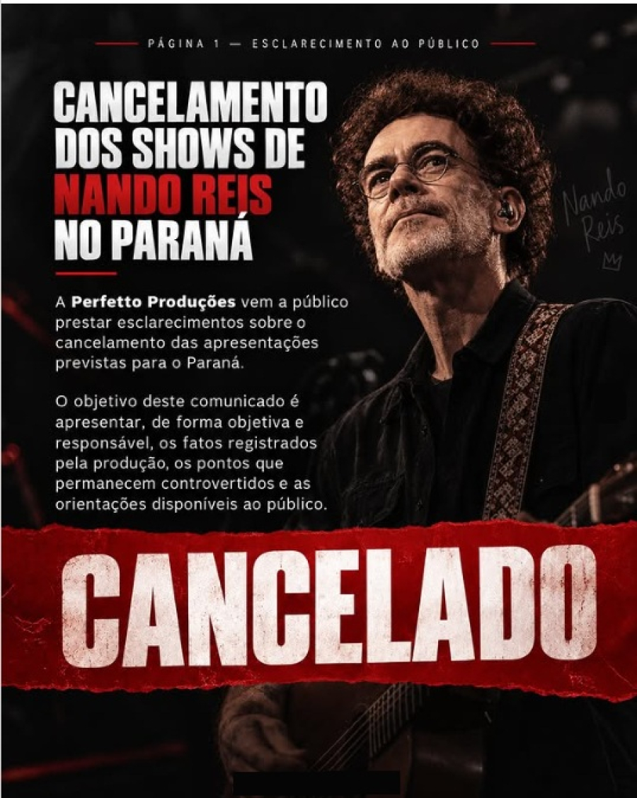 Shows de Nando Reis são cancelados em quatro cidades paranaenses