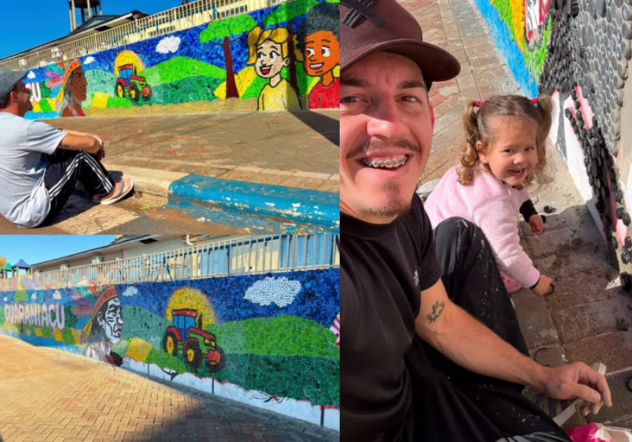 Escola do Paraná ganha lindo mural feito com tampinhas.