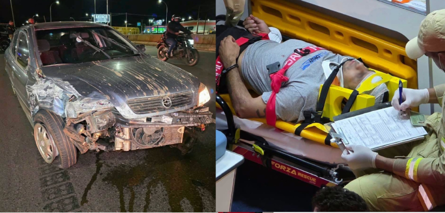 Foge da polícia, bate carro e pula de viaduto de sete metros.