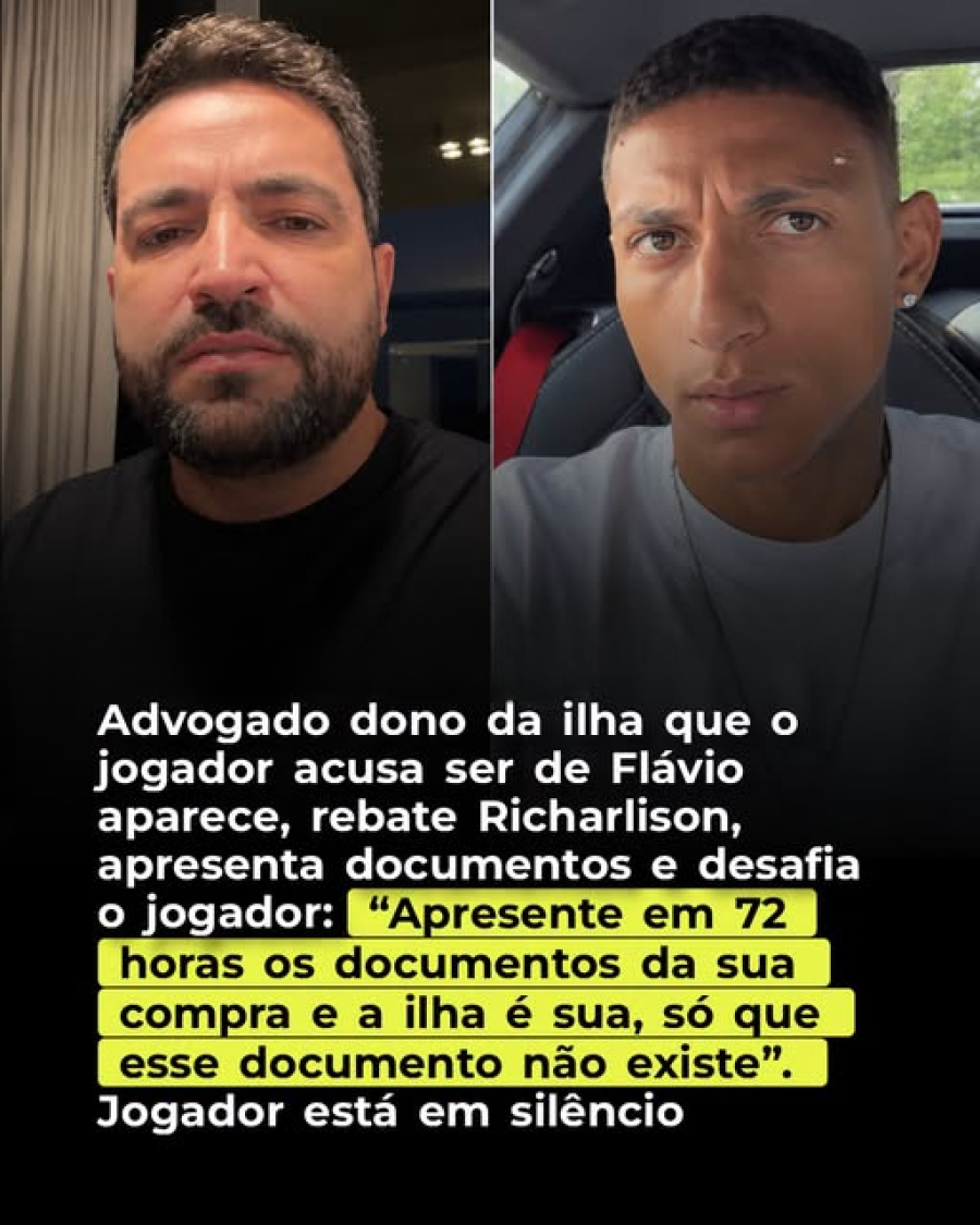 Advogado desafia Richarlison a provar compra de ilha