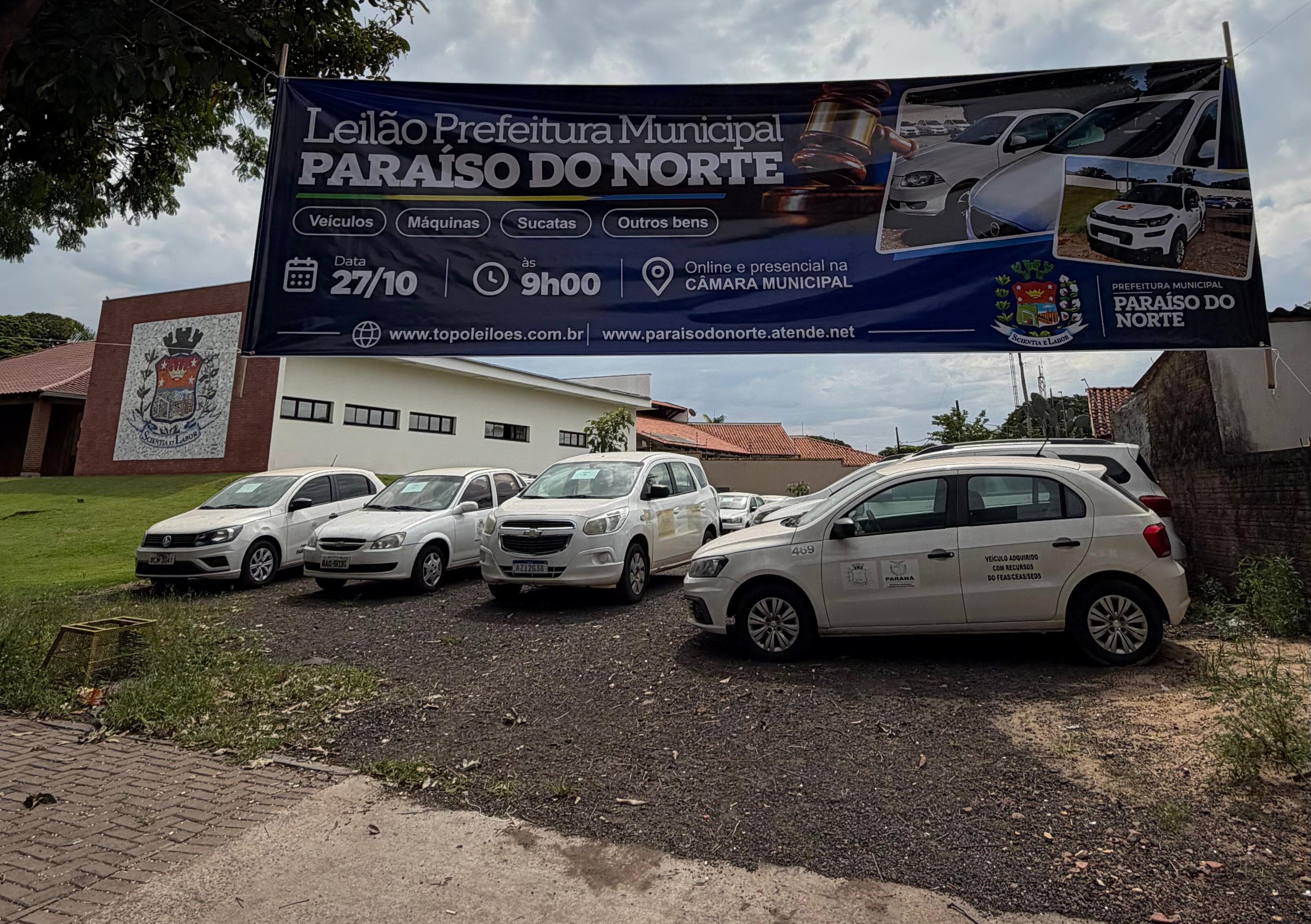 Prefeitura de Paraíso do Norte realiza leilão de veículos e equipamentos no dia 27 de outubro