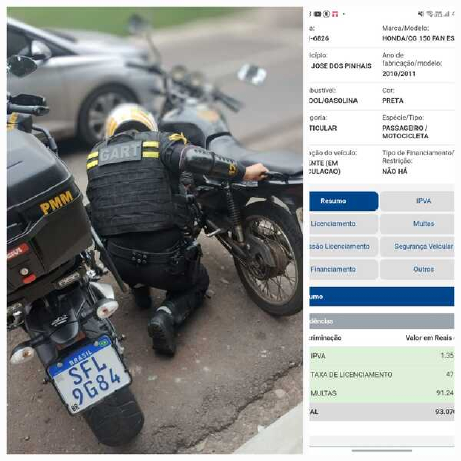 Moto apreendida com mais de 93 mil em débitos