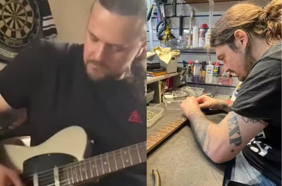 Músico coloca cinzas do pai no braço da guitarra